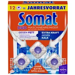 Somat Duo Maschinenreiniger Tabs, Jahresvorrat, Die erste und einzige Somat-Pflege, die ohne extra Spülgang angewendet wird, 1 Packung = 12 Tabs