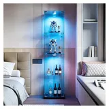 Simurq Glasvitrine Standvitrinen mit LED Beleuchtung, 3 Lagen Vitrinenschrank mit Glastür (1-St, Glas Vitrine mit 1 Glastür und 4 Lagen, Glasschrank mit Schloss) Sammlervitrine für Sammlerstücke, Modernes rahmenloses Design schwarz