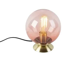 QAZQA Art Deco Tischlampe Messing mit rosa Glas -