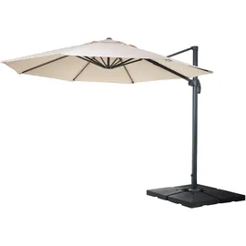 Mendler Gastronomie-Ampelschirm HWC-A96, Sonnenschirm, rund Ø 3,5m Polyester Alu/Stahl 26kg creme mit Ständer - Beige