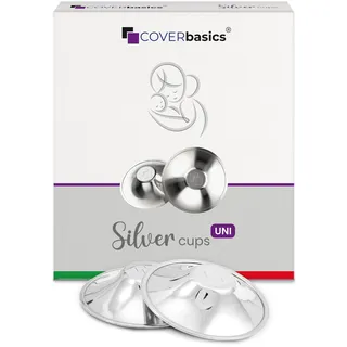 COVERbasics Silver Cups - Silberhütchen Stillen bei wunden Brustwarzen - Stillhütchen Silber - 2 Stück Wiederverwendbar - Brustschutz Wochenbett - Medizinprodukt dermatologisch getestet
