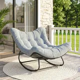 Outsunny Rattan Schaukelstuhl Gartenbank mit Stahlrahmen Grau