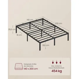 VASAGLE Bett, Metallbett, Bettrahmen, Unterbettaufbewahrung, modern, Gästebett, einfacher Aufbau