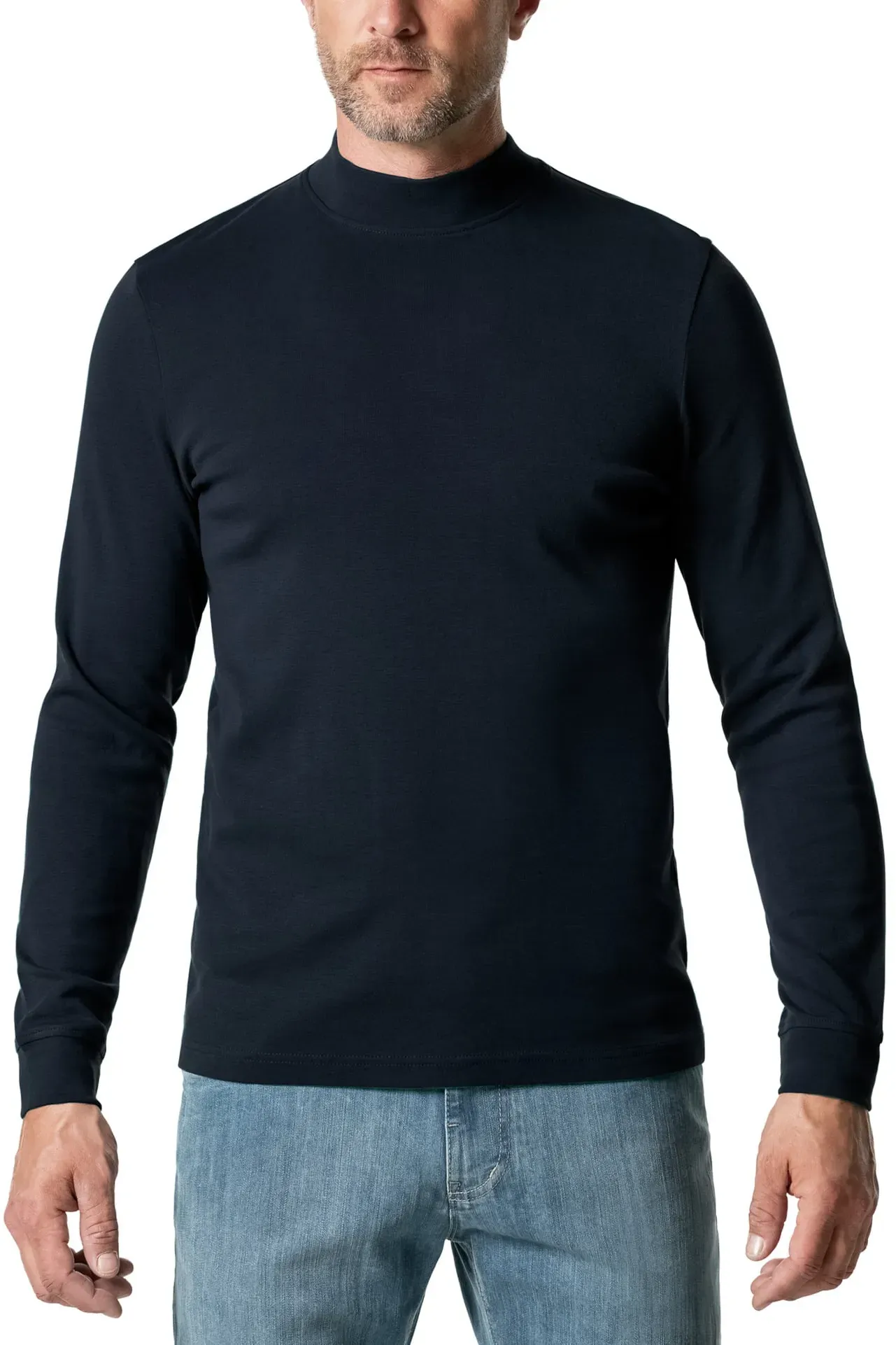 Walbusch Herren Langarm-Shirt Stehkragen Blau