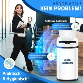 Kesser KESSER® Sensor Mülleimer Küche Automatik mit Bewegungssensor Abfalleimer & Soft-Close-Deckel Müllbehälter mit Touch-Bedienfeld & Sensor LCD-Display Edelstahl inkl. Müllsackhalter