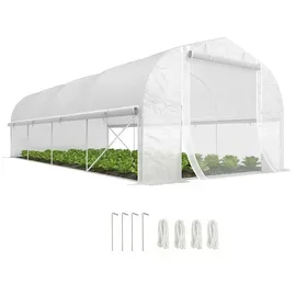 Outsunny Gewächshaus Stahl Weiß Folie 6 mm 18 m2