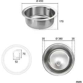 stabilo-sanitär Ronda 1 rund links Einbauspüle edelstahl Handbetätigung 450 x 450 mm