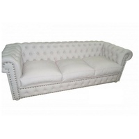 JVmoebel Sofa, Chesterfield Dreisitzer Couch Polster Sofa Design Leder Sofas Couchen 3 Sitzer weiß