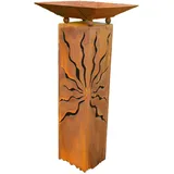 Gartendekoshop24 – Gartendeko Rost Säule, 100 cm, mit Schale zum Pflanzen, oder Dekorieren. Moderne Rostsäule aus Edelrost, mit Muster. Handgemachte Garten Rost Säule, für draußen.