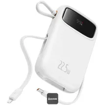 Baseus Qpow2 Dual-Cable Digital Display Fast Charge Power Bank 10000mAh 22.5W Stellar White, 10000 mAh, Powerbank, Weiss