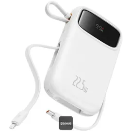 Baseus Qpow2 Dual-Cable Digital Display Fast Charge Power Bank 10000mAh 22.5W Stellar White, 10000 mAh, Powerbank, Weiss