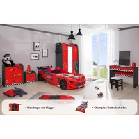 Aileenstore Kinderzimmer komplett Set Autobett Rio 5 teilig Rot