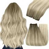 YoungSee Echthaar Tressen zum Einnahen Blond 35cm Tressen Echthaar Aschblond Ombre Blond Haartressen Echthaar Weft Extensions Echthaar Doppelt Tressen Weave Extensions Echthaar 70g #18/60A/60