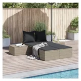 vidaXL Doppel-Sonnenliege mit Kissen Hellgrau Poly Rattan
