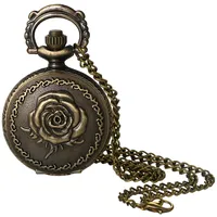 JewelryWe Vintage Kleine Taschenuhr für Damen: Antik Bronze Analog Quarz Uhr Rosenblüte Rosenblume Kettenuhr Nostalgischer Anhänger mit Halskette Kette - Geschenk für Frauen Mutter Ehefrau