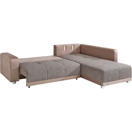 Jockenhöfer Ecksofa mit Bettfunktion, Bettkasten und Federkern, wahlweise mit 1 oder 3 Kopfstützen, Ottomane links oder rechts montierbar, braun