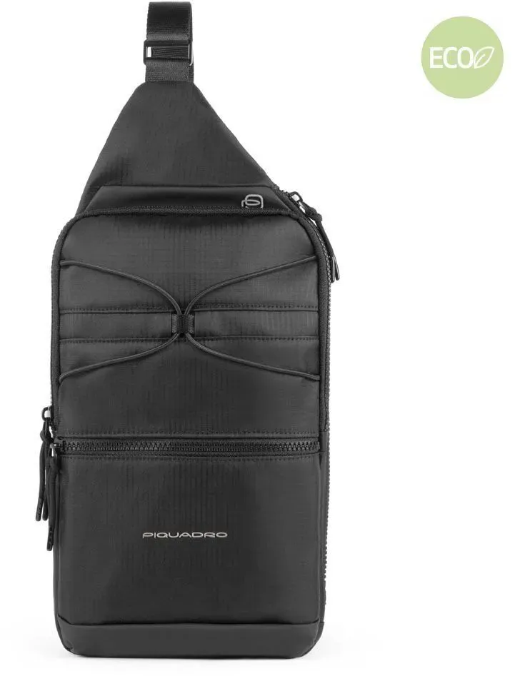 Piquadro Otello Querträgertasche aus recyceltem Stoff Schwarz