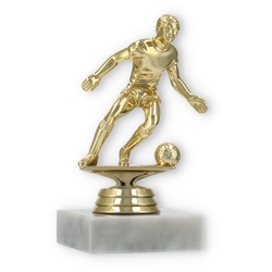 Pokal Kunststofffigur Fußball Herren gold auf weißem Marmorsockel 13,2cm