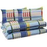 Erwin Müller Bettwäsche, Bettgarnitur 4-TLG. Sparpaket Seersucker karo bleu Größe 40x80 cm) - bügelfrei, mit Reißverschluss