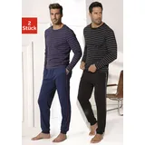 AUTHENTIC LE JOGGER Pyjama AUTHENTIC LE JOGGER Gr. 56/58, bunt (schwarz, blau) Herren Homewear-Sets in langer Form mit garngefärbten Streifen