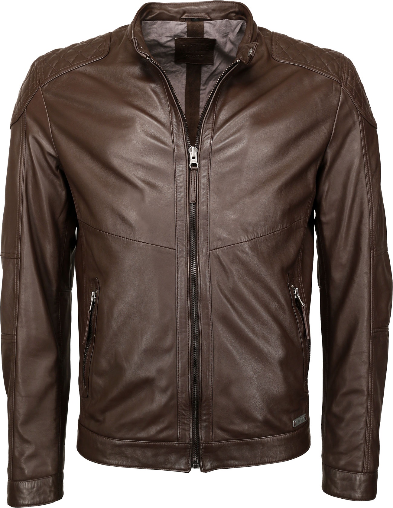 Mustang Max, veste en cuir - Marron Foncé - L