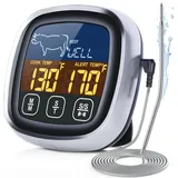 Digitales Fleischthermometer Zum Kochen, Großes Lcd-touchdisplay, Sofortanzeige, Hintergrundbeleuchtung, Lange Sonde, Kochtimer, Backofenthermometer, Grillthermometer, Silber
