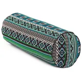 bodhi Ethno Collection: Yoga-Bolster (rund), Jacquard-Webstoff, schwarz-weiß-grün gem., Dinkelhülsen 1 St