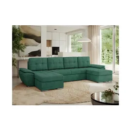 Sofa.de Wohnlandschaft mit Schlaffunktion ¦ türkis/petrol ¦ Maße (cm): B: 357 H: 85 T: 218.0