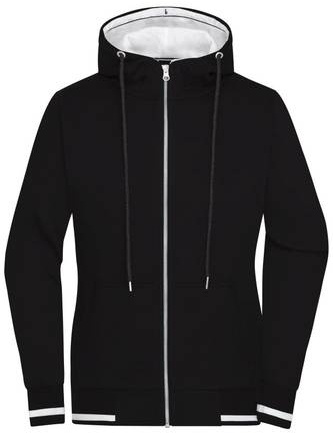 Ladies' Club Sweat Jacket Sweat-Jacke mit Reißverschluss und Kapuze weiß/schwarz, Gr. L