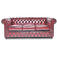 Chesterfield Sofa Brighton - The Brand | 3 Sitzer | 100% Leder, handgefertigt, Original Breite 200 cm (Antik Rot)