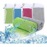Kühltuch 4er Set, kühlendes Handtuch für Wandern, Laufen, Tennis, Reisen, Kühltücher Hals, Handtuch kühlend, Airflip Cooling Towel - Hellblau/Hellgrau/Grün