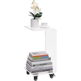 Navaris Beistelltisch aus Acrylglas in C-Form mit Rollen - Tisch klein - Blumensäule Laptop Tisch Sofa Tablett - moderner Nachttisch Fernsehtisch - transparent