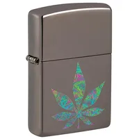 Zippo Sturmfeuerzeug - Funky Cannabis, Black Ice, Color Image - Nachfüllbar - Wiederverwendbar - Windfestes Design - Geschenkbox - Made in USA