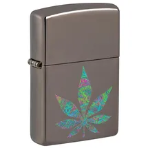 Zippo Sturmfeuerzeug - Funky Cannabis, Black Ice, Color Image - Nachfüllbar - Wiederverwendbar - Windfestes Design - Geschenkbox - Made in USA