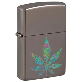 Zippo Sturmfeuerzeug - Funky Cannabis, Black Ice, Color Image - Nachfüllbar - Wiederverwendbar - Windfestes Design - Geschenkbox - Made in USA