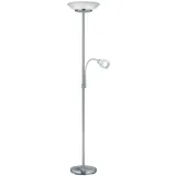 Deckenfluter, Stehlampe, mit Leselampe, beweglicher Lesearm, 180 cm hoch, nickel matt, lightling Klaus - Silber