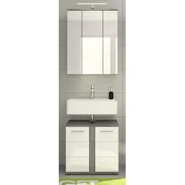 inn.furn Badmöbel-Set Weiß Hochglanz Grau 2-teilig 60 cm 11 Fächer Bailey