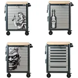Werkstattwagen 99x82 cm Werkzeugwagen 7 Schubladen mit Holzplatte Einlassgriffe Polynesisch