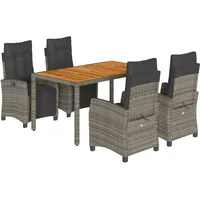 VidaXL 5-tlg. Garten-Essgruppe mit Kissen Grau Poly Rattan