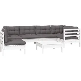vidaXL Garten-Lounge-Set 7-tlg. weiß Kiefernholz