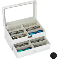 Relaxdays Brillenbox weiß 33,5 x 19,5 x 15,5 cm