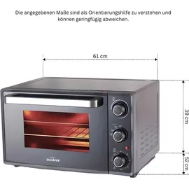Schäfer Elektrische Backofen 52L 2000 Watt mit Umluft Pizzaofen Doppelglas Schwarz - Schwarz