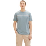 TOM TAILOR Herren T-Shirt mit Streifen-Print & Logo, 27475 - Grey Mint, L