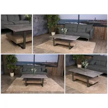 Mendler Couchtisch HWC-L88, Wohnzimmertisch Tisch, Ablage Eisen 43x120x60cm Sinterstein Marmor-Optik grau Holz grau-braun