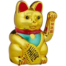 Relaxdays - Winkekatze, Xl Maneki Neko, Batteriebetriebene Winkende Pfote, Glücksbringer Für Reichtum, Erfolg, 30 Cm, Gold