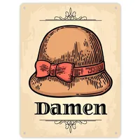 Trendaffe Vintage Damen WC Schild mit Damenhut in beige