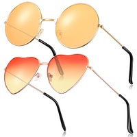 Fiada 2 Paar Hippie Sonnenbrillen Retro Damen Hippie Brillen Hippie Kostüm Sonnenbrille für Herren Damen Party Festival (Orange)