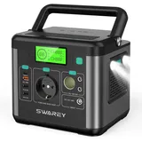 SWAREY Tragbares Powerstation, 222Wh Lithium Batterien, 300W (Spitze 600 W) AC Ausgang, 65W USB-C Anschluss, Solargenerator für Outdoor, Camping, Reisen, Angeln, Wohnmobil