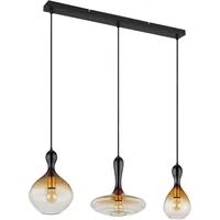 GLOBO Hängelampe Pendellampe Esstischleuchte 3 flammig Wohnzimmerlampe, Glas amber