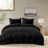 Dreamzie - Bettwäsche Set 240x220 cm mit 2 Kissenbezügen 80x80 cm Schwarz - Bettbezug 240x220 Erwachsene aus 100% Mikrofaser - Zertifiziert ohne Chemikalien (Oeko TEX)